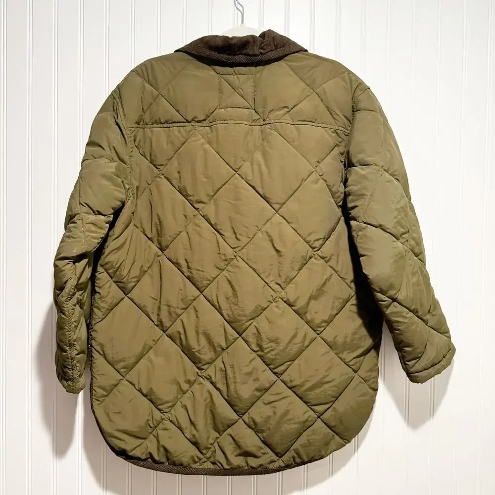 Alex Mill Quinn Quilted Nylon Jacket Olive Green Size Medium Corduroy Collar